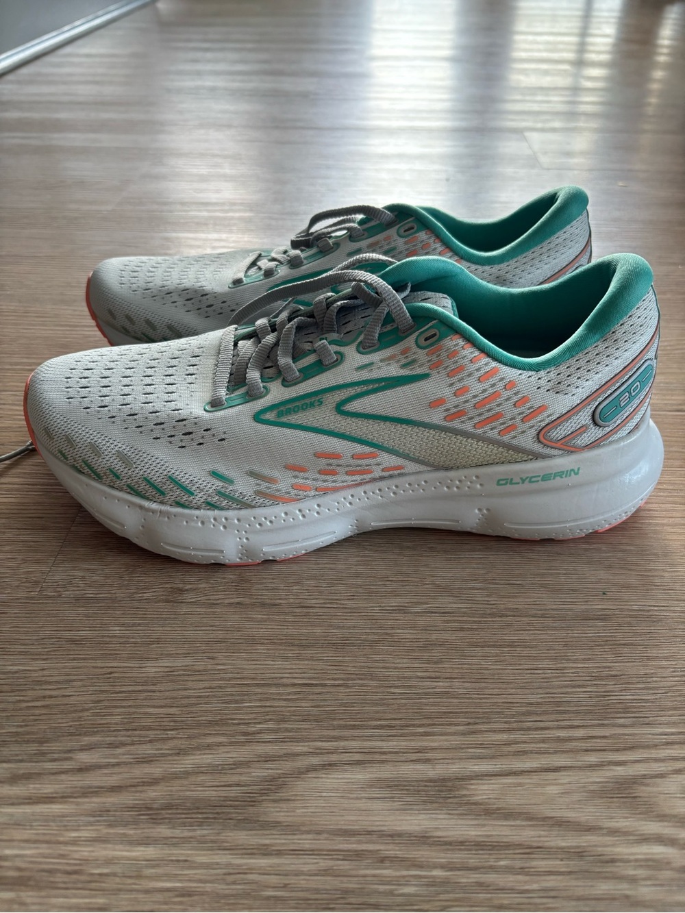Brooks Women’s Glycerin Running Shoes — Grey with Teal & Coral Accents